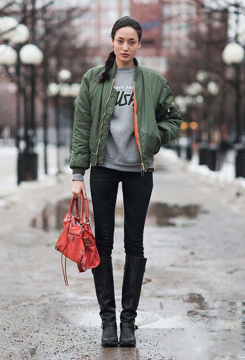 冬季绿夹克穿搭,绿色夹克秋冬穿搭