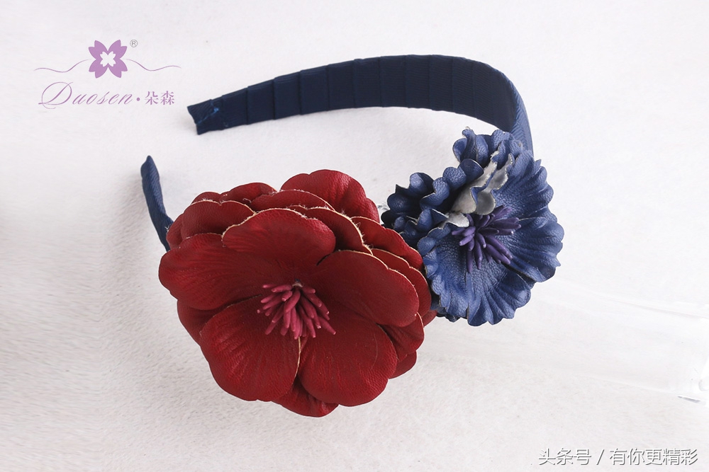 环保PU皮革仿真花卉发饰品欧美风PU皮革发夹发箍朵森饰品批发