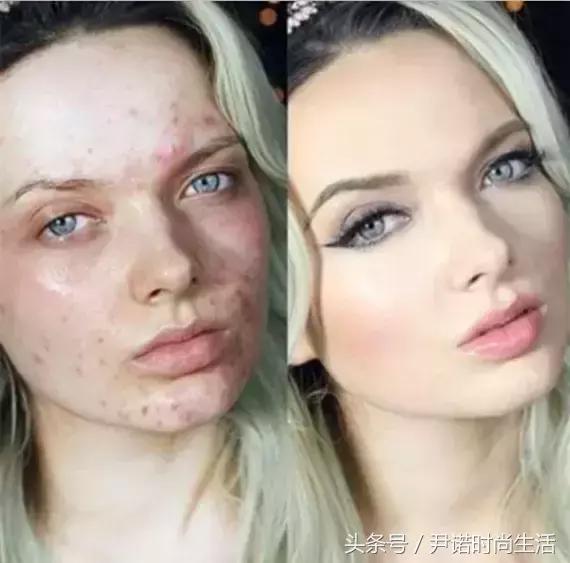 她妆前满脸暗疮，妆后美若天仙