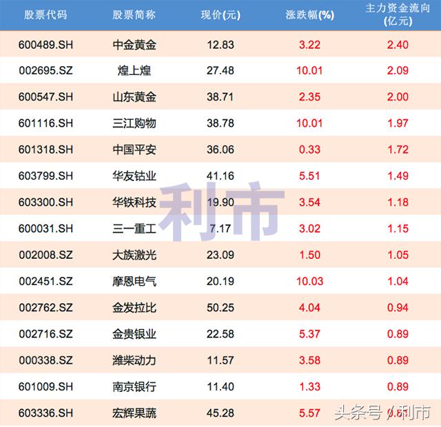 资金流向，主力资金净流入前30名一览