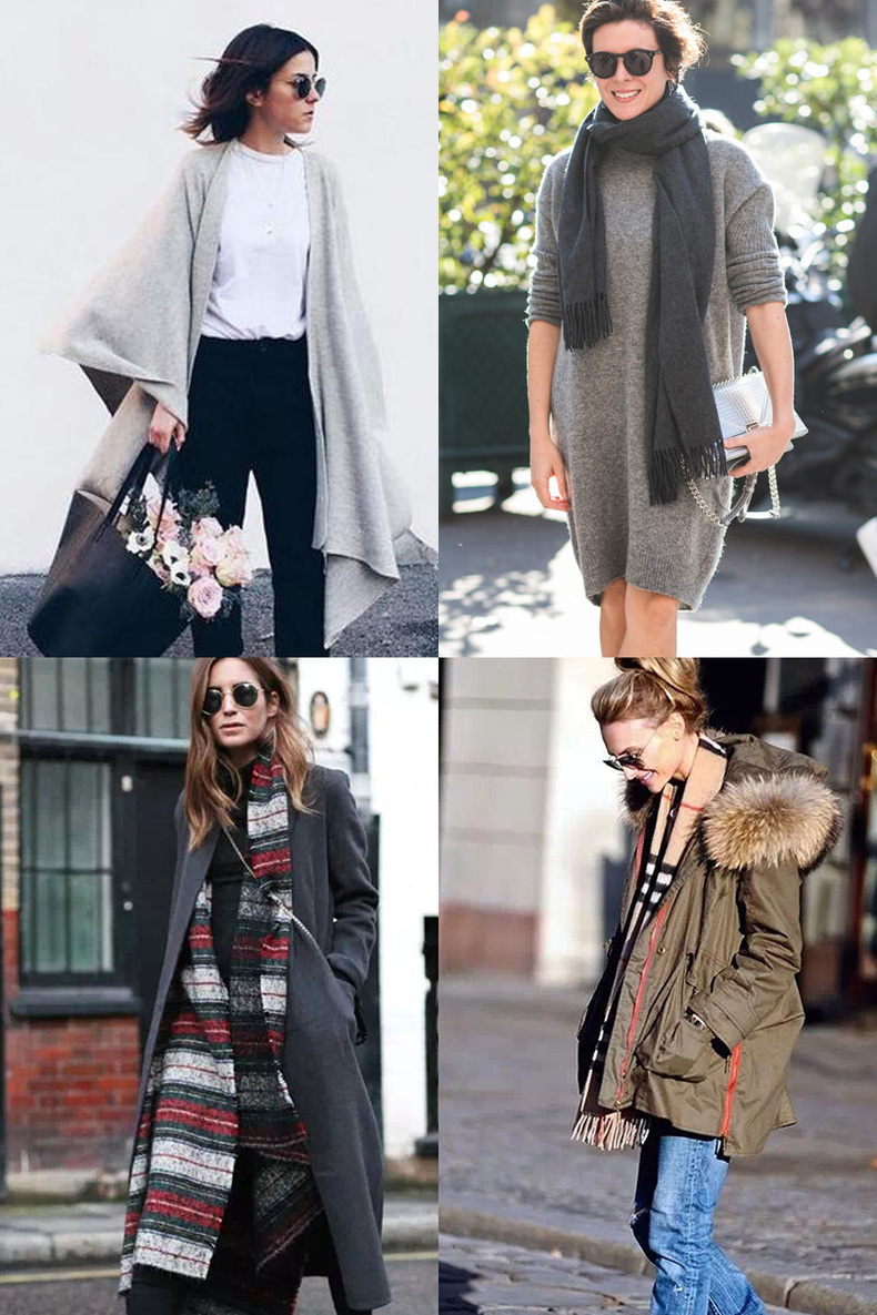 日系秋冬围巾穿搭,围巾没有流苏怎么系好看