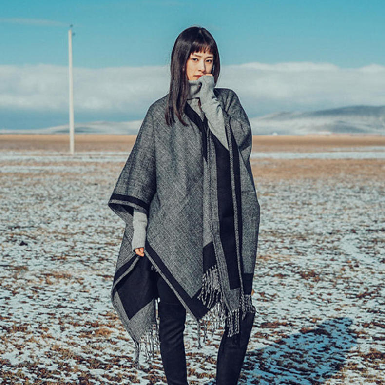 日系秋冬围巾穿搭,围巾没有流苏怎么系好看