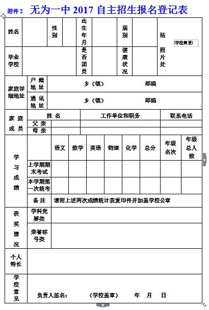 安徽省无为中学自主招生考试,安徽无为县五中自主招生2021年