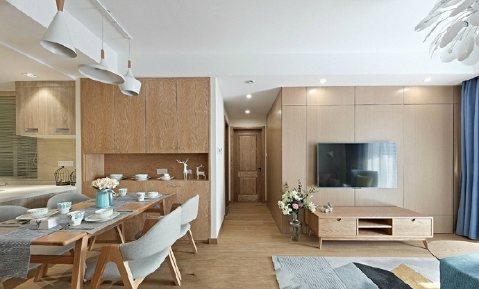 轻奢极简开放式橱柜,新中式装修原木橱柜