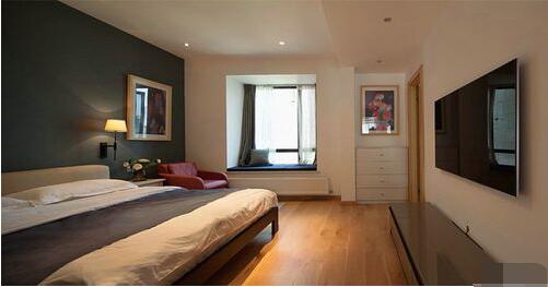 卧室的飘窗简约不简单，无锡百乐和园大三居装修实例效果图
