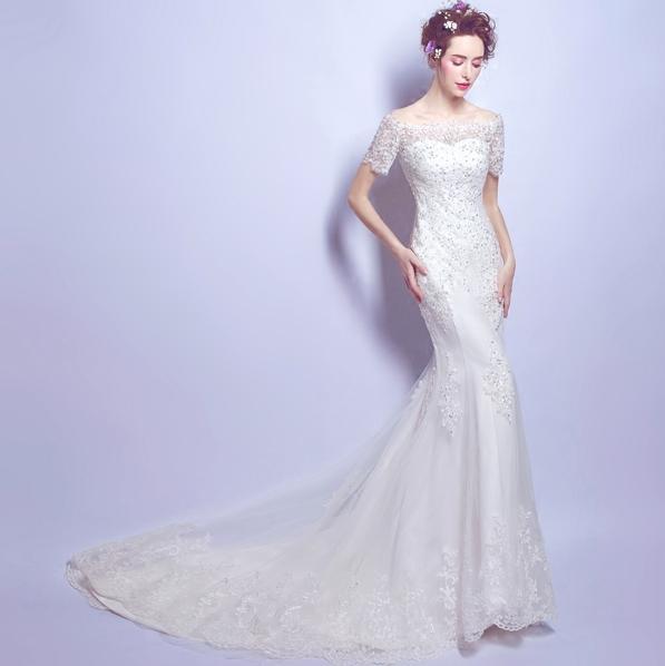 超美拖尾婚纱,法式轻奢小拖尾婚纱