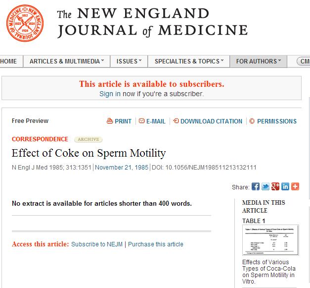 可乐杀精有科学依据吗,可乐杀精靠谱么