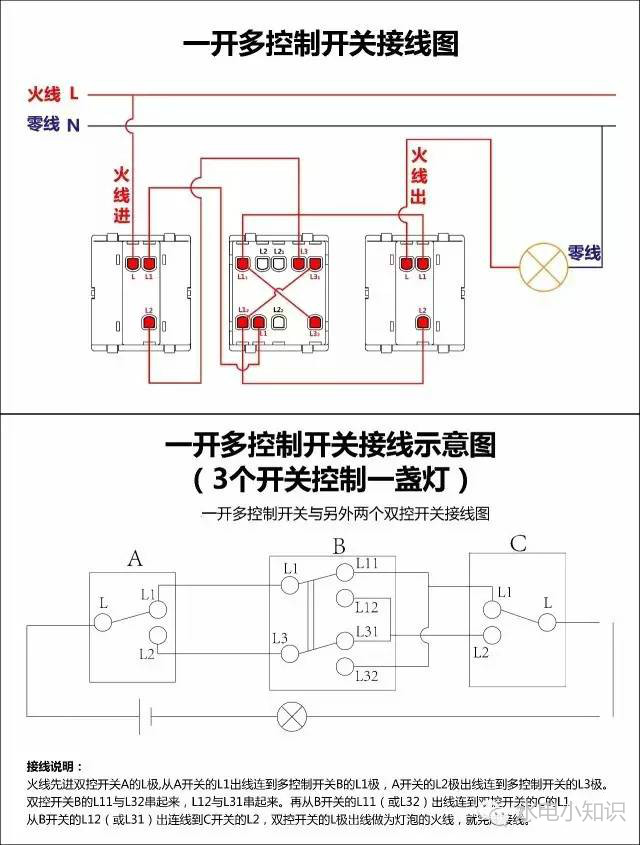公牛三开双控开关接线图解视频,正泰三开双控三灯怎么接线实物图
