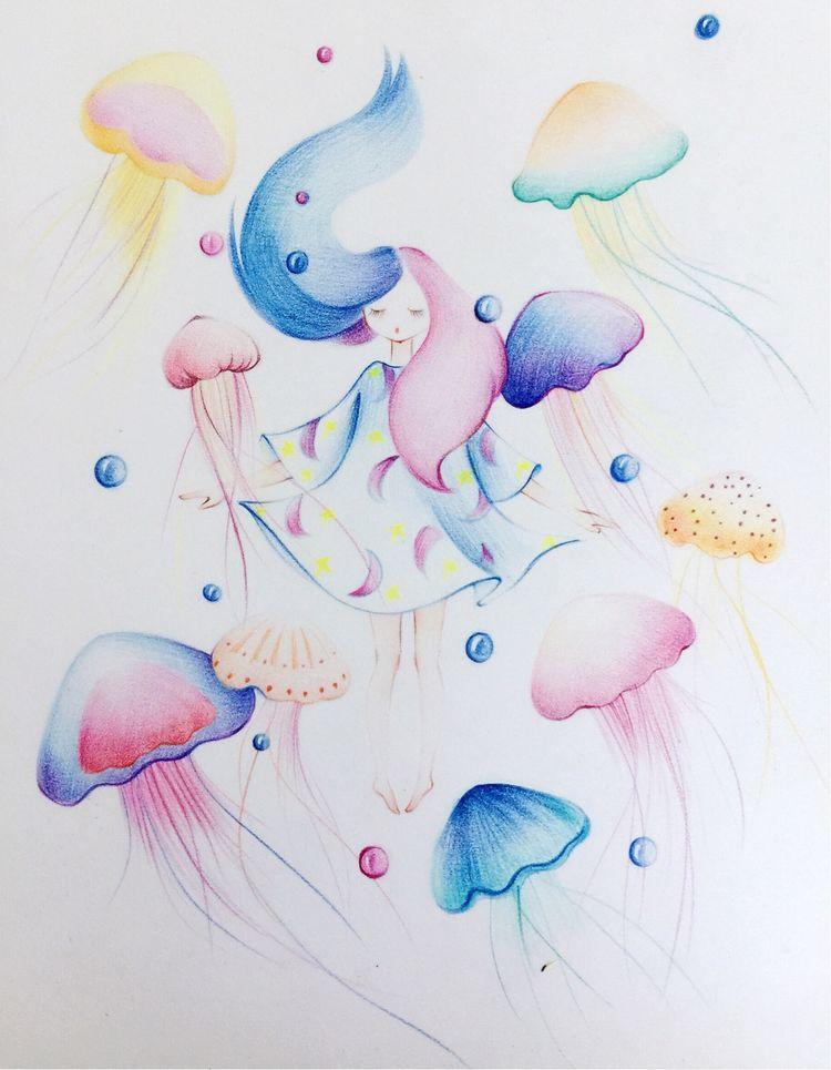 水母精灵的画法,水母精灵绘画教程