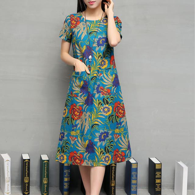 民族风大码碎花连衣裙，棉麻布料透气又时髦