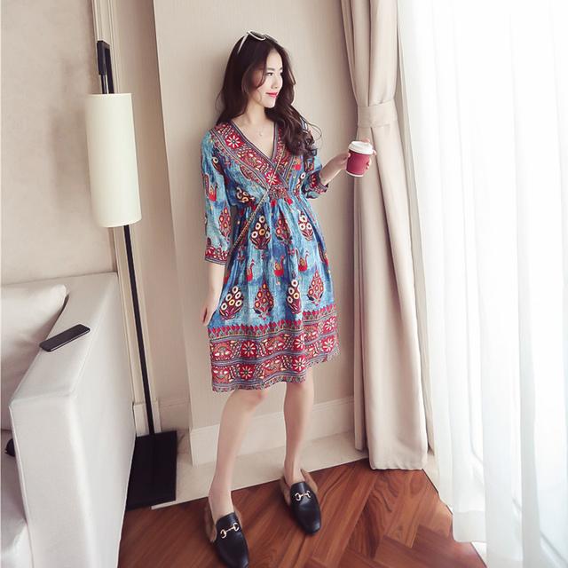 民族风大码碎花连衣裙，棉麻布料透气又时髦