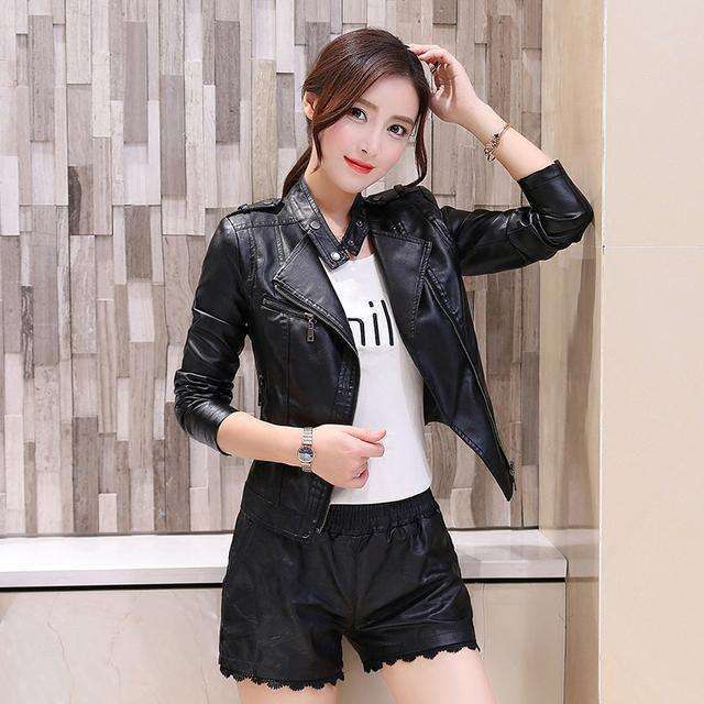 机车皮衣夹克修身版,夹克式修身外套百搭显瘦皮衣