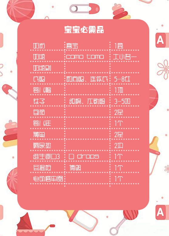 产前购物清单一览表,产前必买的10件物品