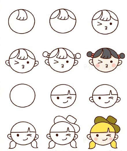 超全人物头像简笔画~一步一步教男孩女孩全都有，抽藏起来教孩子