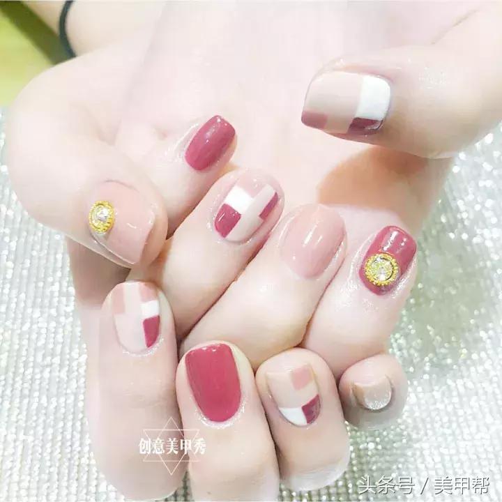 干美甲款式图片大全,蜜糖小姐美甲焦糖玫瑰色款式