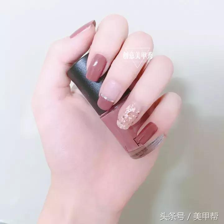 干美甲款式图片大全,蜜糖小姐美甲焦糖玫瑰色款式