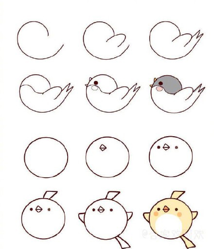 十种鸟类简笔画你看过吗？孔雀鸵鸟猫头鹰都在这里，快收藏教孩子