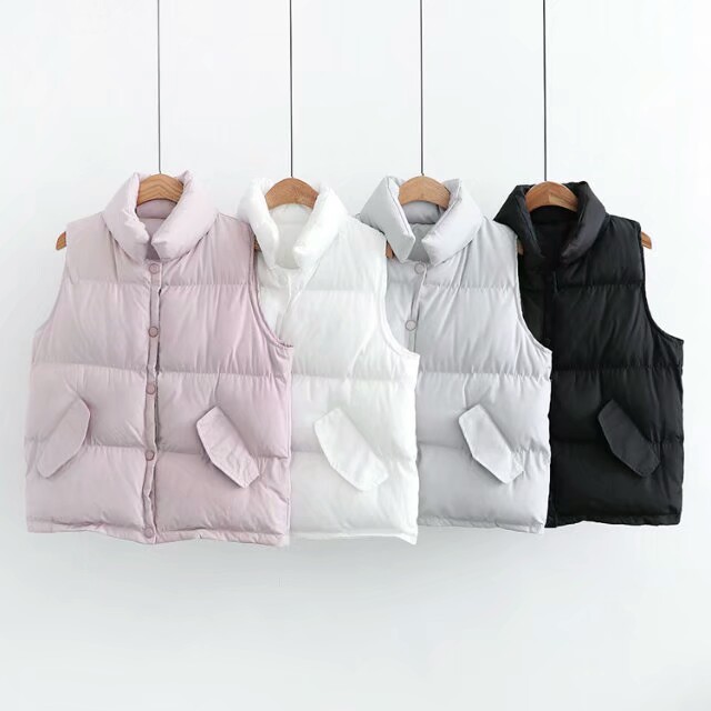 立领大口袋白羽绒马甲,立领双口袋羽绒马甲