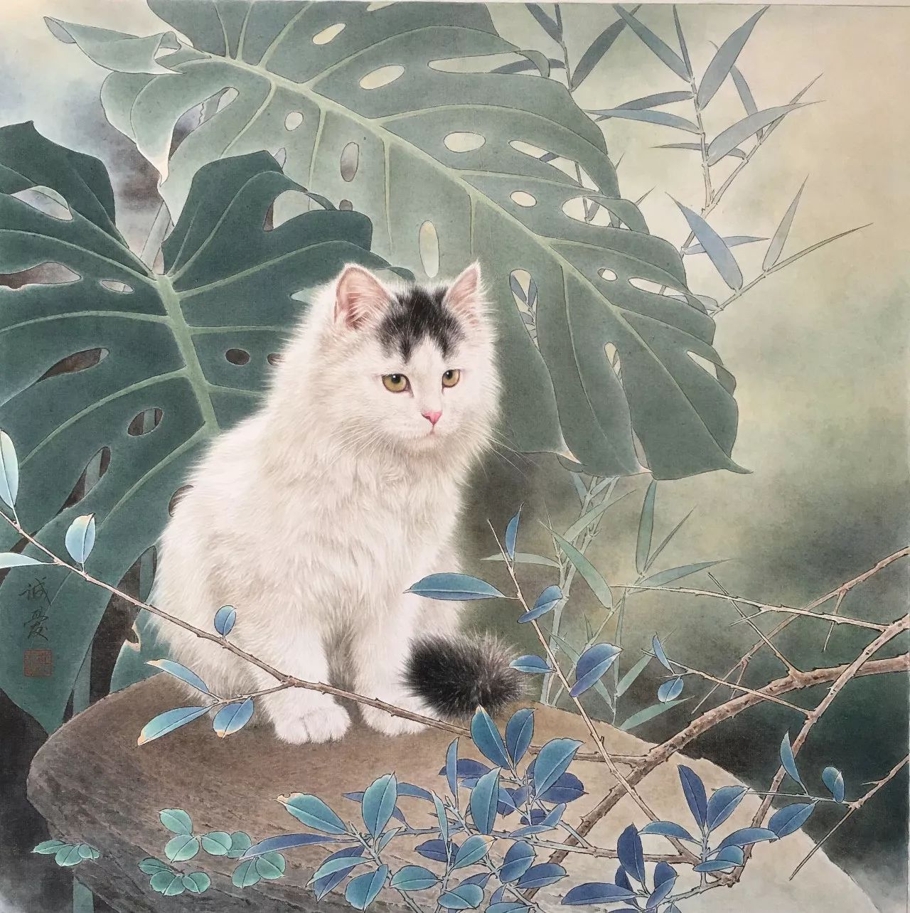 邢诚爱工笔猫扑蝶画法,邢诚爱工笔画猫白描底稿