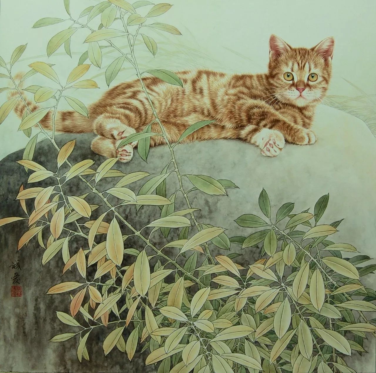 邢诚爱工笔猫扑蝶画法,邢诚爱工笔画猫白描底稿