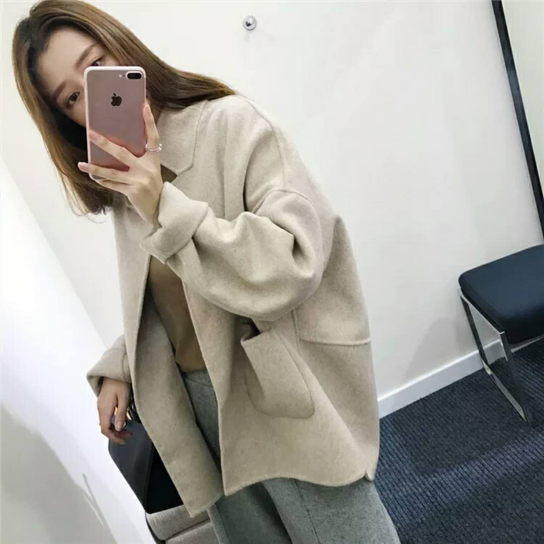 时尚减龄款双面羊毛外套,100%羊毛双面呢短款外套