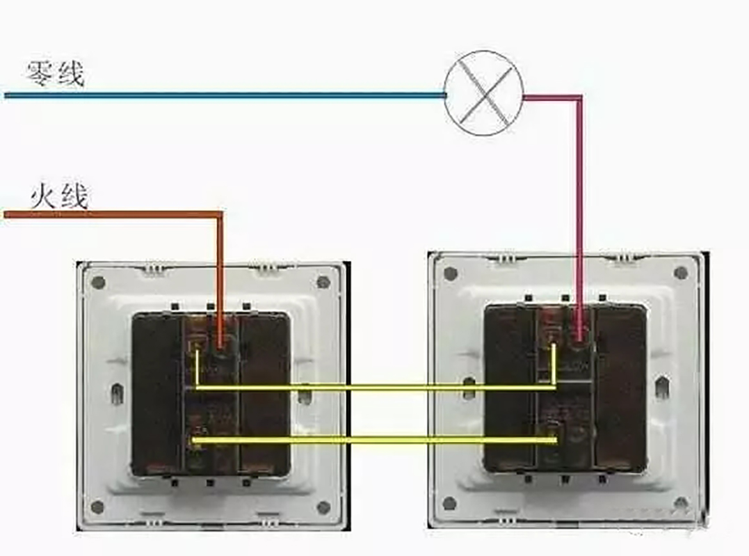 单控三控开关接线图实物图,电工单开四控接线方法