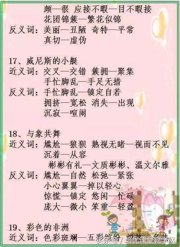 最新版小学1至6年级近反义词大全,小学1-6年级近义词反义词大全