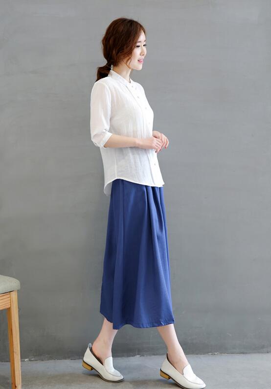 磨毛棉麻花边立领长裙,气质棉麻长裙