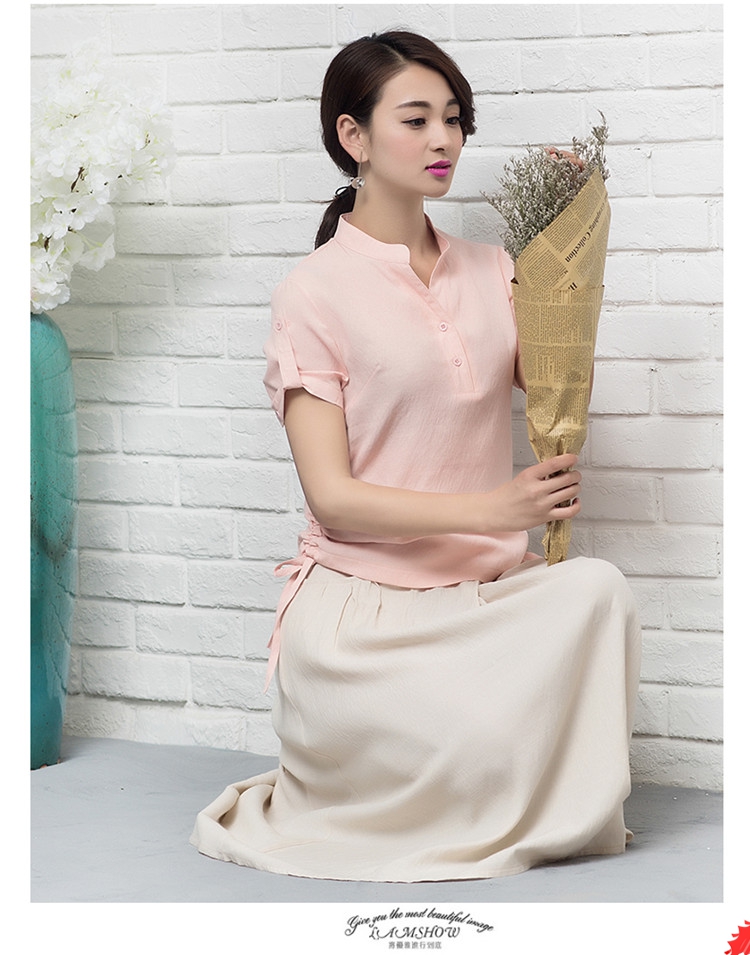 磨毛棉麻花边立领长裙,气质棉麻长裙