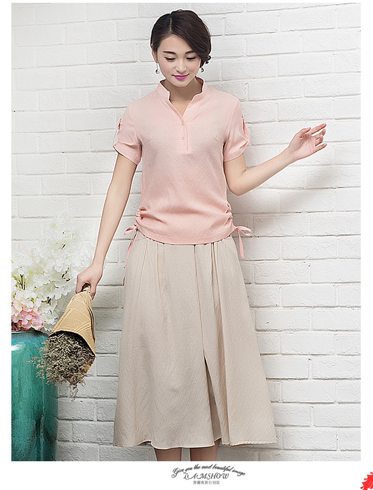 磨毛棉麻花边立领长裙,气质棉麻长裙