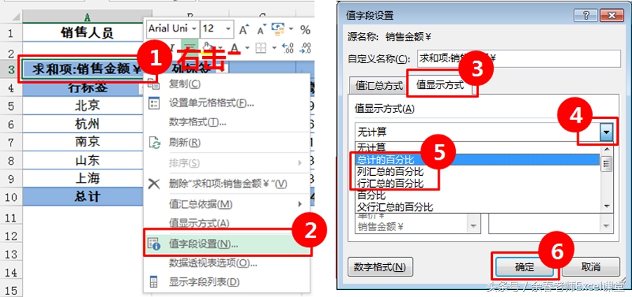 excel数据透视表怎么设置行列总计,excel透视表总计行的比例怎么设置
