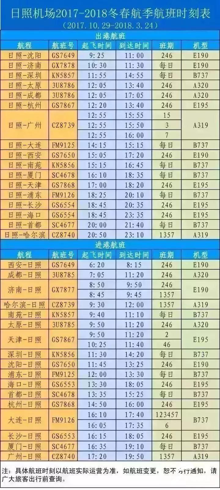 日照机场国际航班开通,日照机场巴士最新时刻表