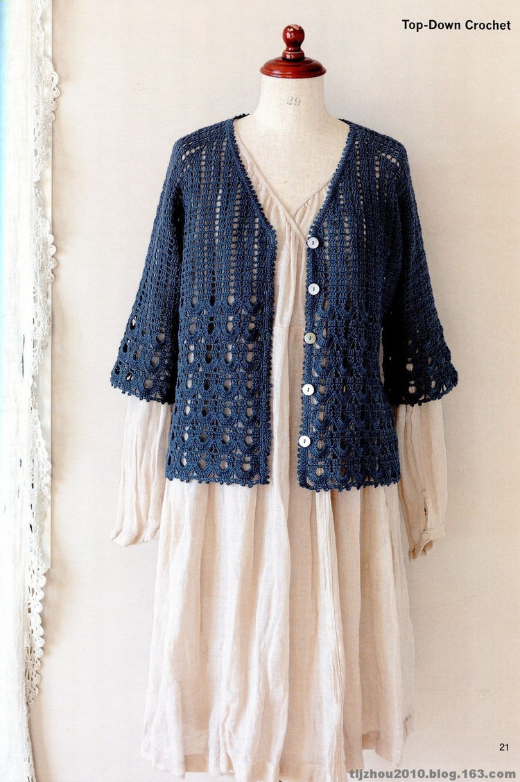 从上往下钩针开衫详细图解,从上往下钩针开衫