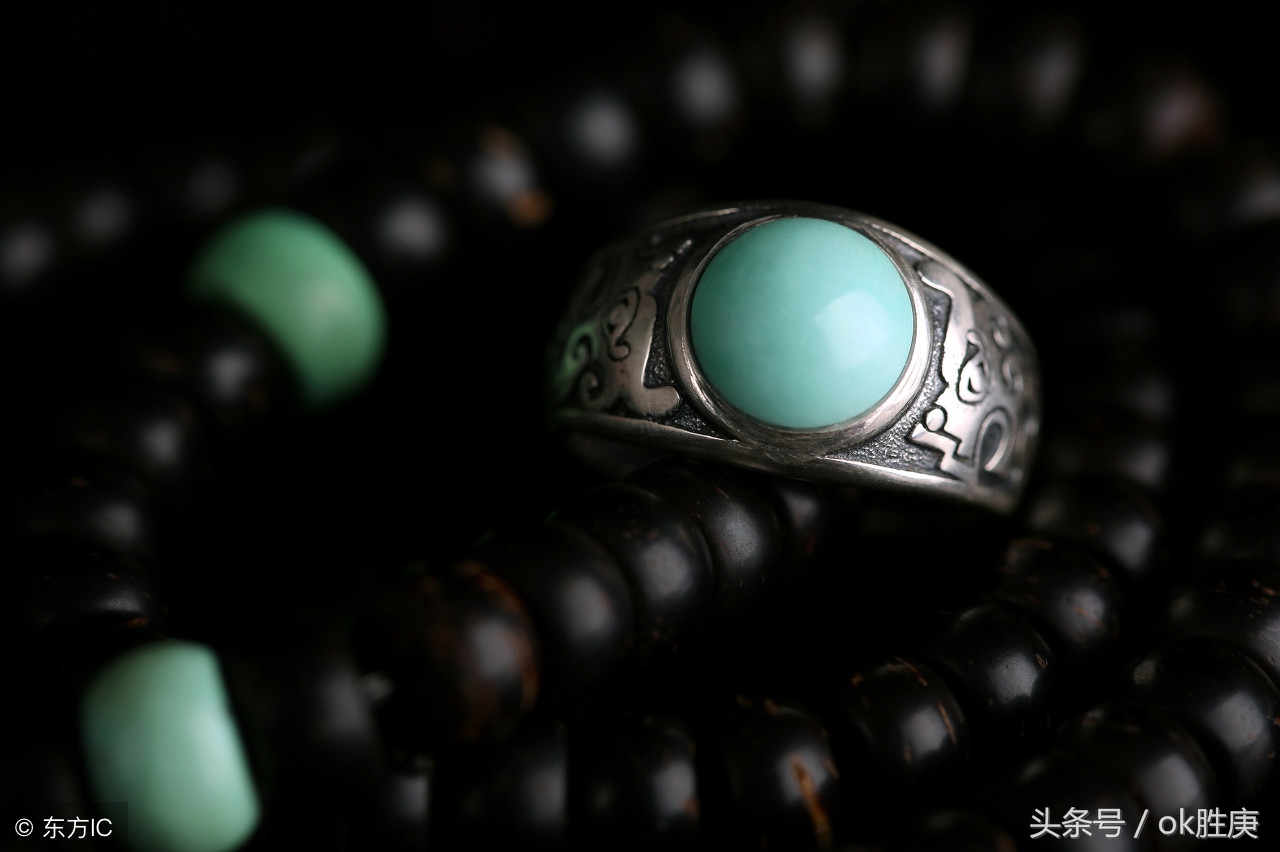 绿松石925银镶嵌吊坠,文玩戒指绿松石