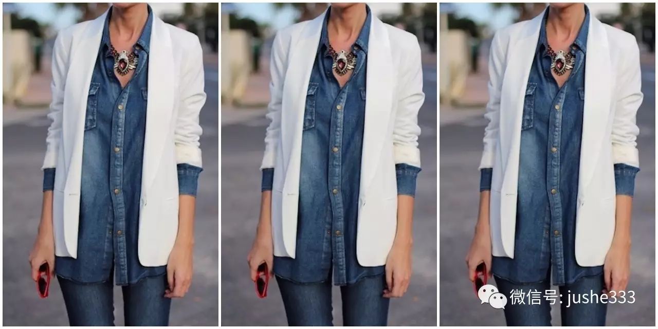 小个子牛仔衬衫的穿法,万能单品白衬衫的n种穿法