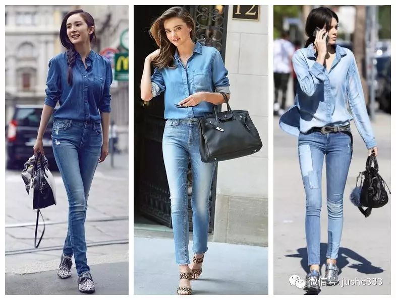 小个子牛仔衬衫的穿法,万能单品白衬衫的n种穿法