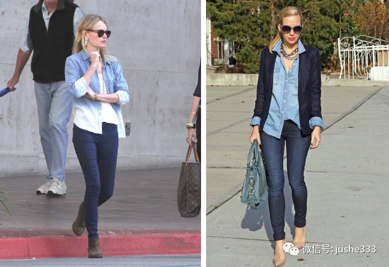 小个子牛仔衬衫的穿法,万能单品白衬衫的n种穿法