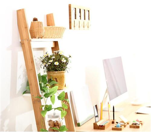 置物架小户型收纳,原木梯形置物架书架家用落地