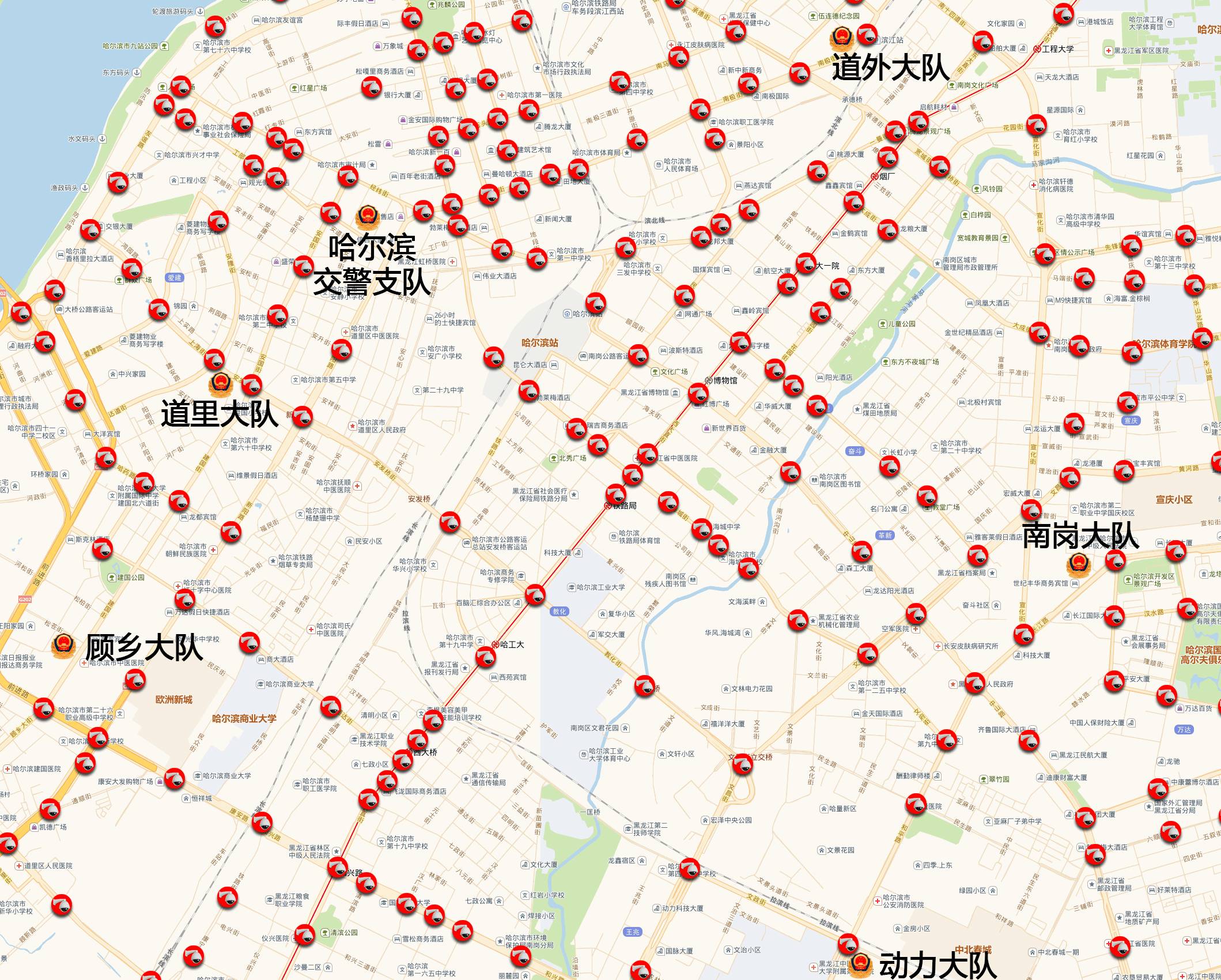 哈尔滨各路段监控,哈尔滨监控地图