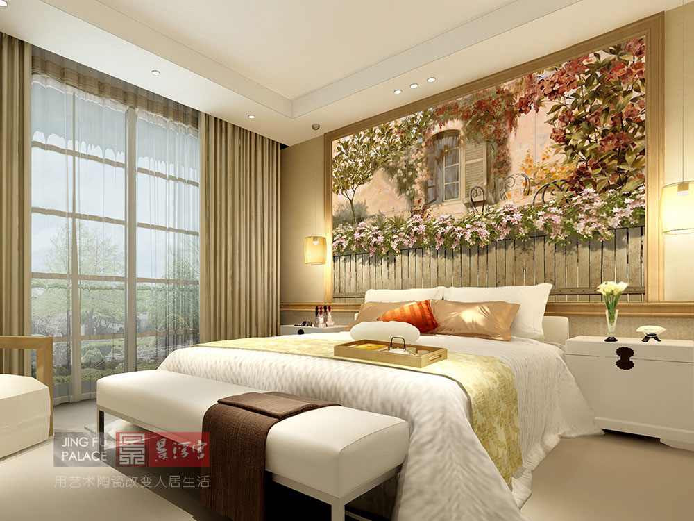 看一下卧室的背景墙,简雅瓷艺术背景墙轻奢版
