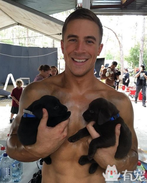 搜救犬看见防火员抱着小奶狗 (防火员训练发现小奶狗)