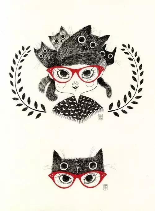 插画魔卡少女樱,插画少女和猫图片