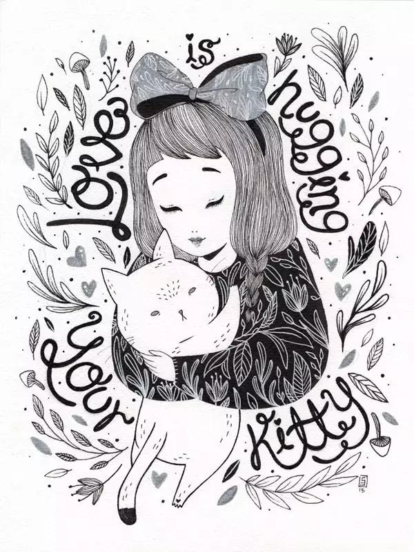 插画魔卡少女樱,插画少女和猫图片