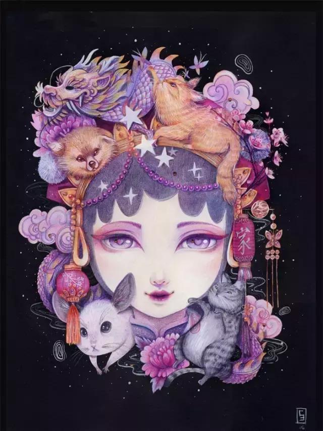 插画魔卡少女樱,插画少女和猫图片