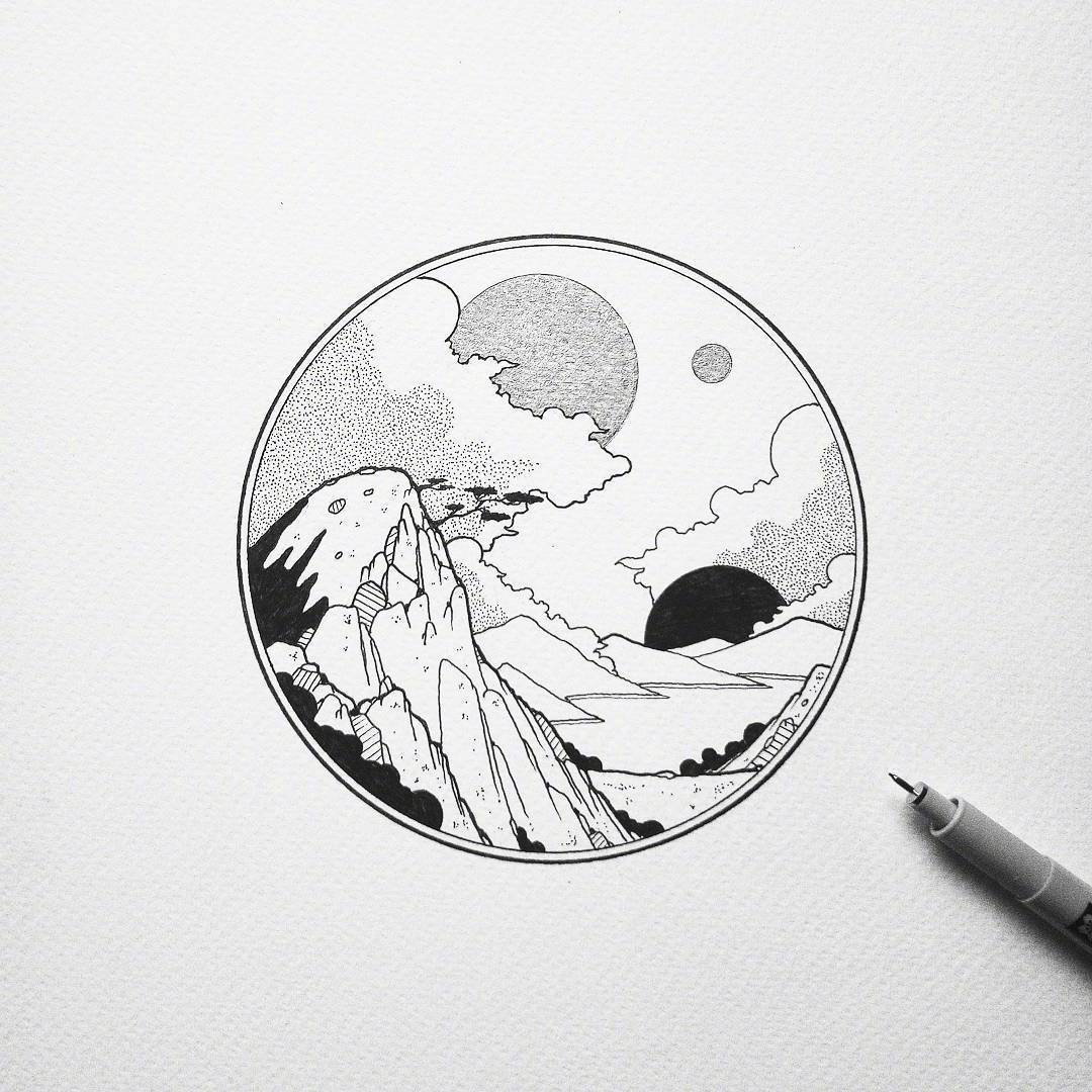 黑白线条意境画图片大全,简单线条意境画钢笔画