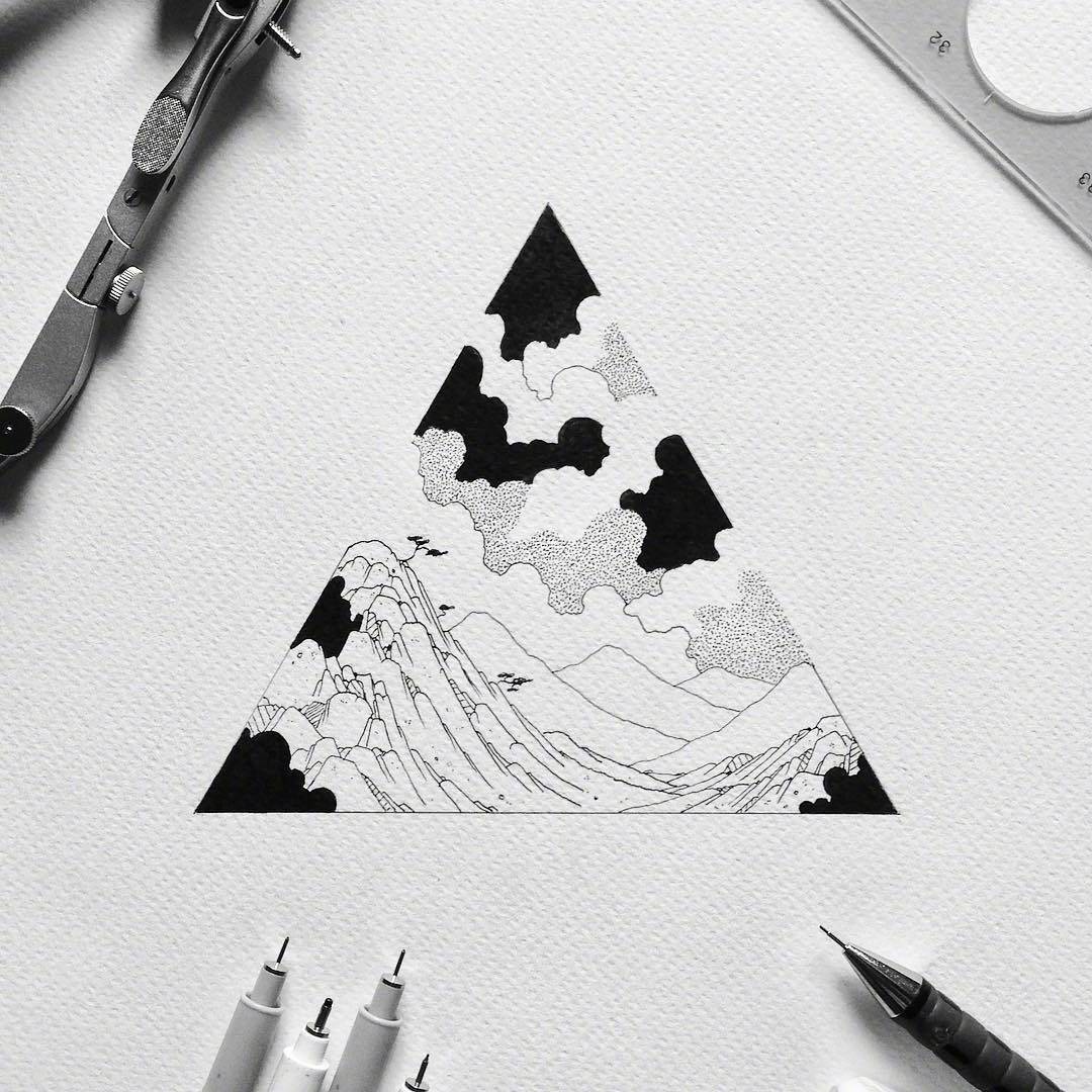 黑白线条意境画图片大全,简单线条意境画钢笔画