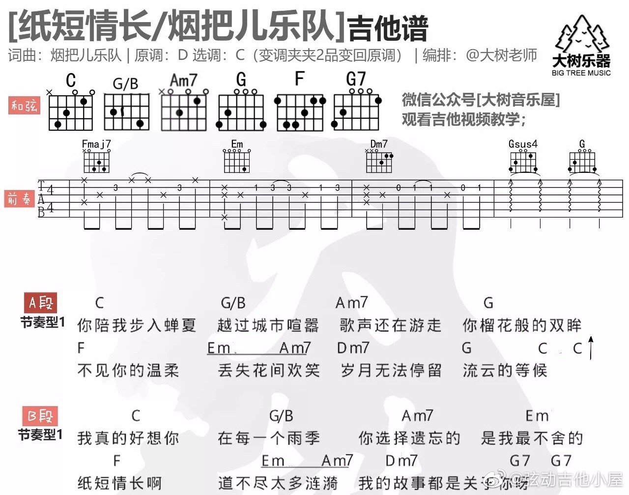 怎么看吉他谱歌词的顺序,怎么看吉他谱要不要变调夹