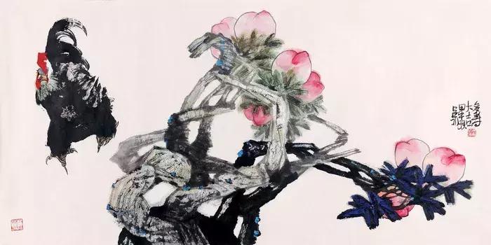 吕冰大写意花鸟画,吕冰大写意花鸟画寿桃