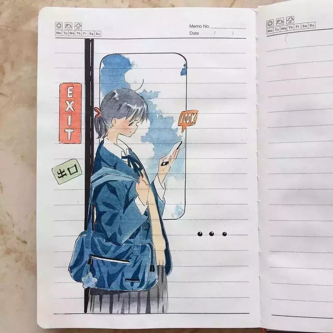 日本小姐姐画画素描,日本小姐姐一组插画