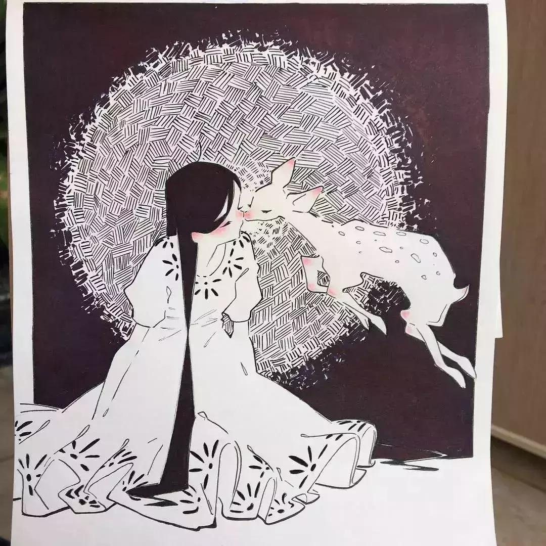 日本小姐姐画画素描,日本小姐姐一组插画